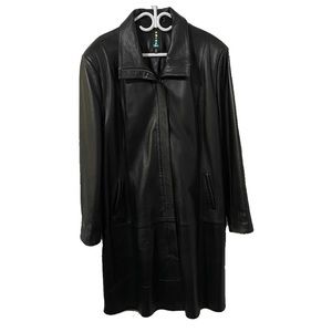 Made In Italy Black Leather Trench Coat